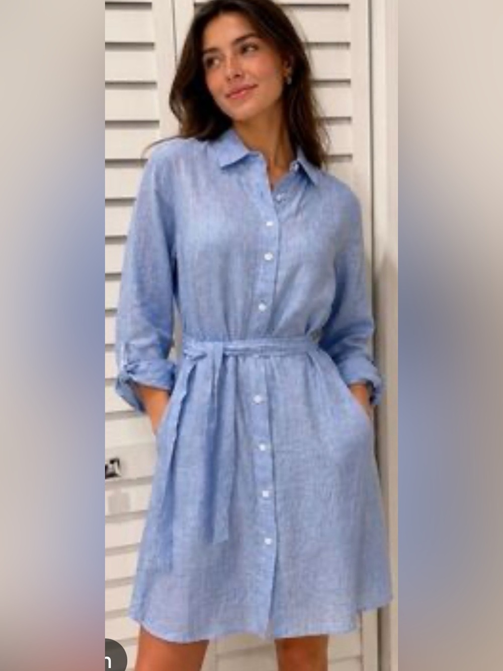 Ann Taylor Blue Linen Tie-Shirt Dress